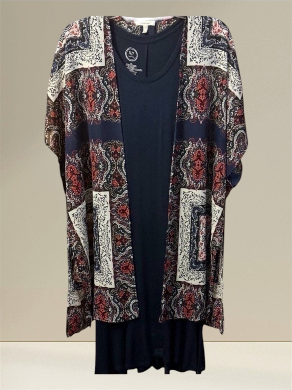 Maurice’s Navy Women’s Dress with Removable Patterned Kimono Cover Up Size XL
